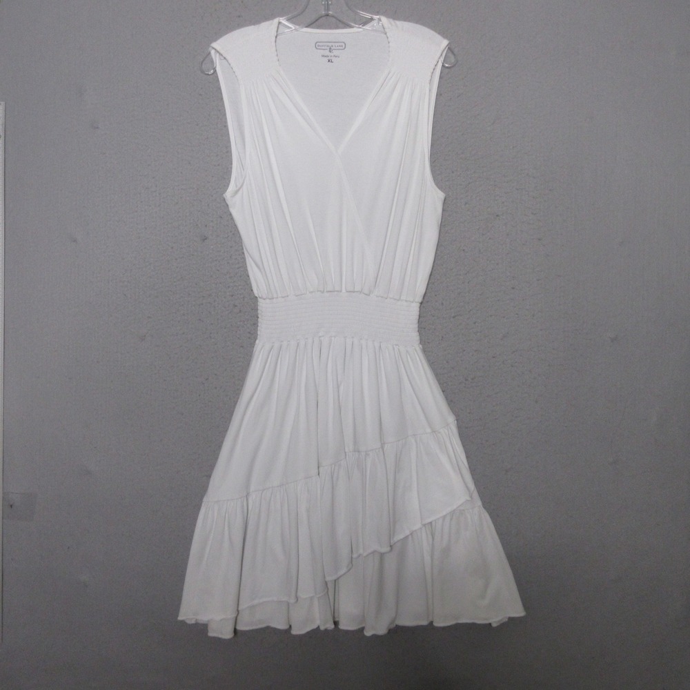 Duffield‎ Lane Dress XL White Cotton Smocked Waist Tiered Ruffle Sleeveless Peru
